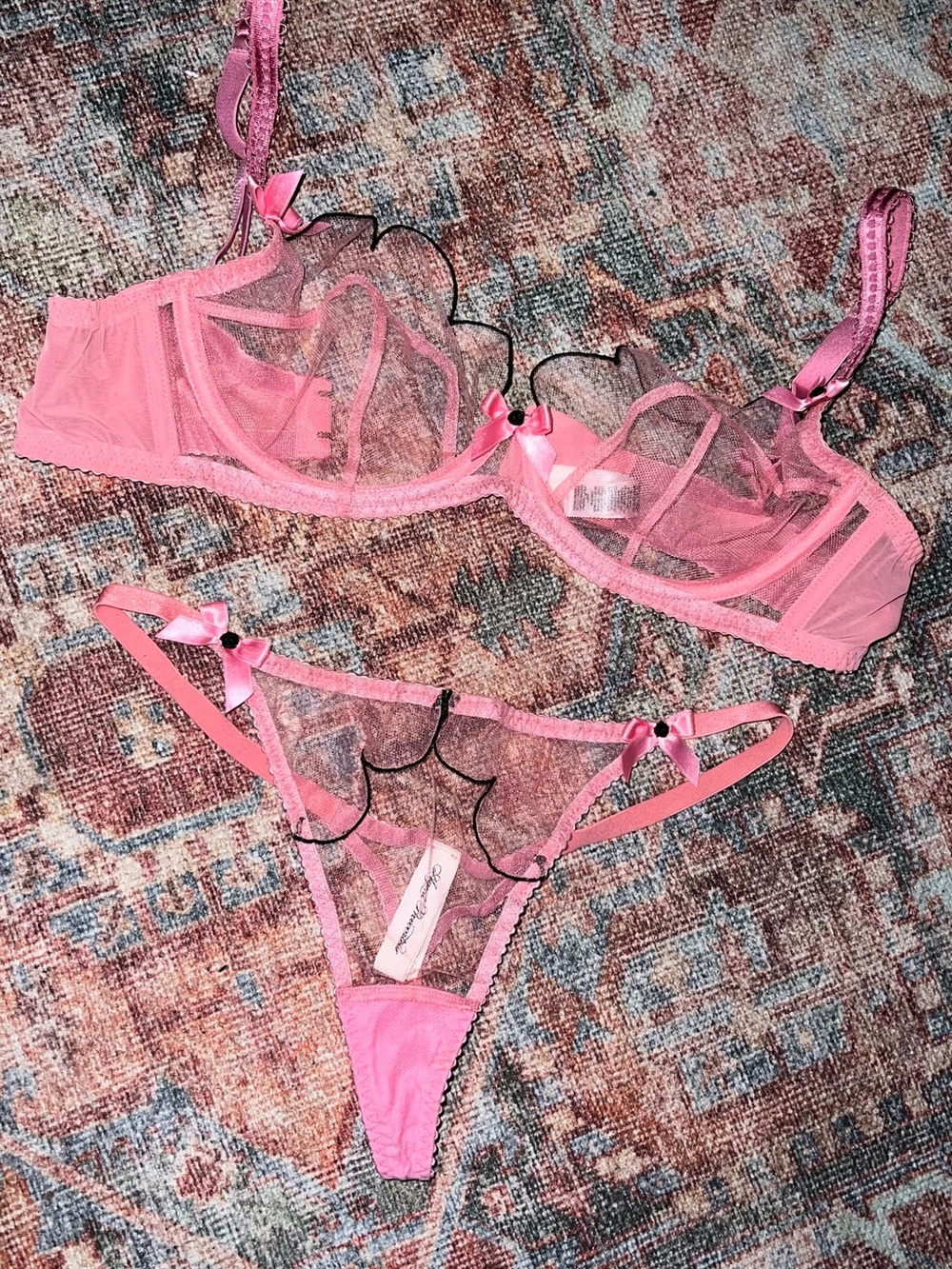 Sheer Pink Scallop-Trim Bra & Thong Set - Women Intimates